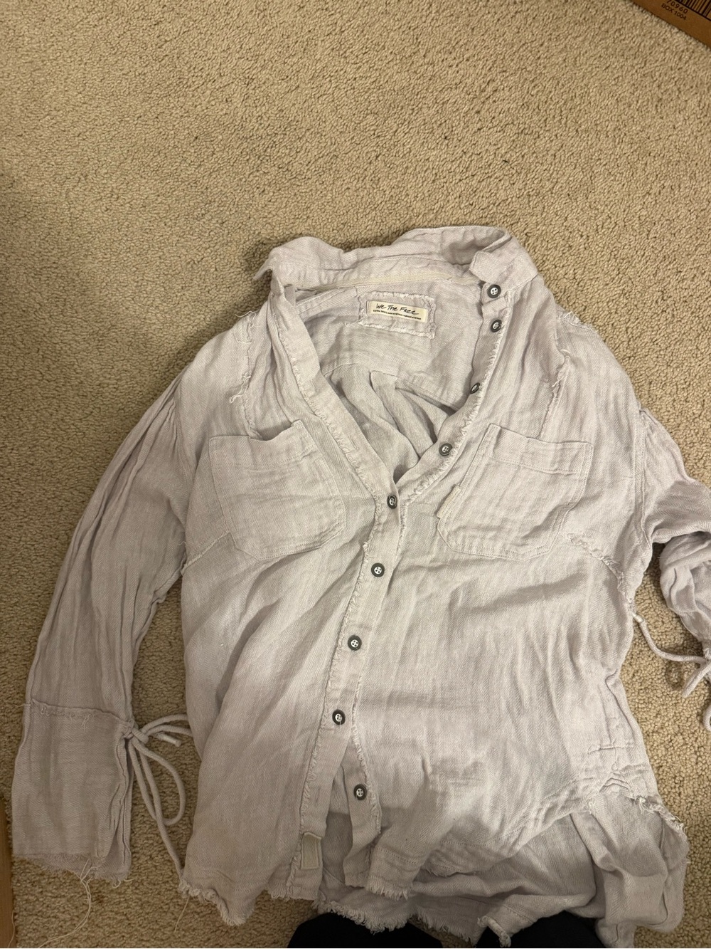 We The Free Washed Light Gray Button-Up Tunic